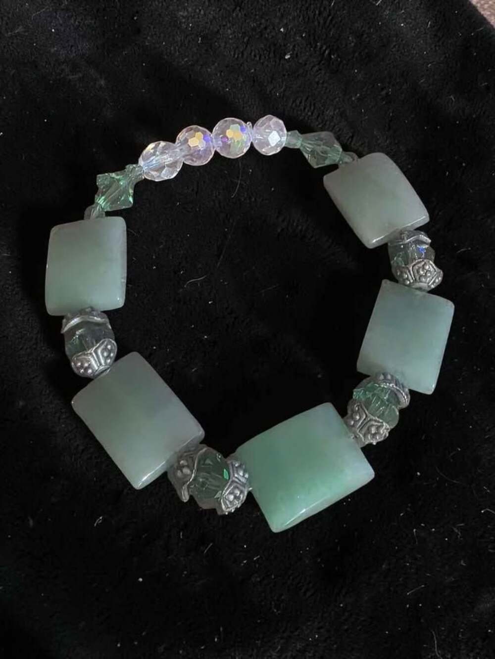 Green Stone and Crystal Beaded Bracelet